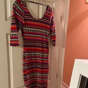 Vintage Cleo Vibrant Striped 3/4 Sleeve Dress